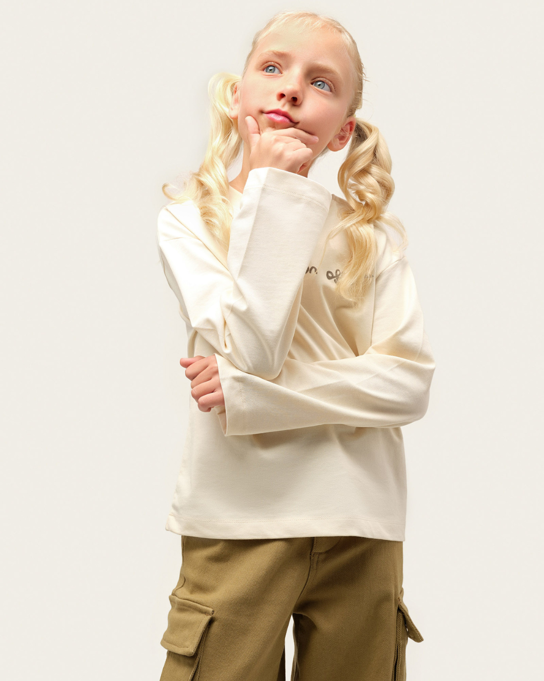 Organik pamuk Uzun Kollu Krem T-Shirt Nº03